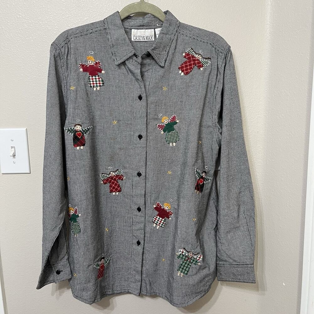 Casey & Max Women’s Novelty Christmas Button Up Sz Large Angel Appliqué‎